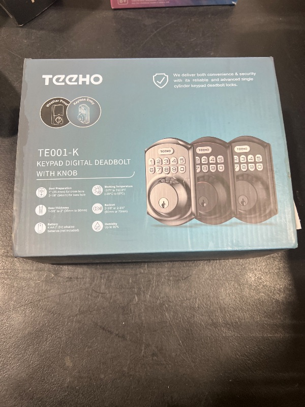 Photo 1 of TEEHO TE001K Keyless Entry Door Lock with Handle - Electronic Keypad Deadbolt with Door Knob - Deadbolt Smart Lock for Front Door - Auto Lock - Easy Installation - Matte Black