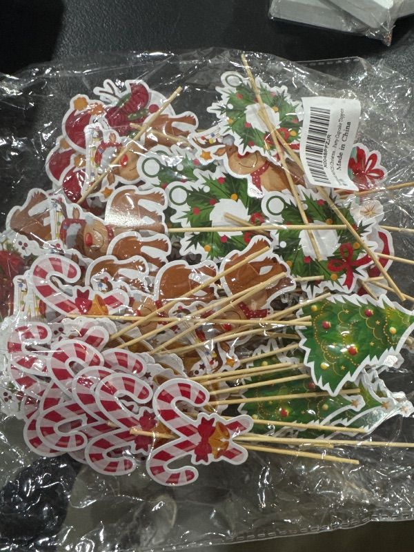 Photo 2 of 96PCS Christmas Cupcake Toppers - Christmas Cake Decorations Picks Toothpicks for Christmas Appetizers Food Decor Holiday Party Supplies
