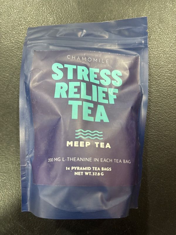 Photo 2 of Meep Tea Chamomile Stress Relief Tea with 200MG L Theanine - Deep Calming Relaxation Bed Time Sleepy Soothing Pyramid Large Tea Bags - Caffine Free