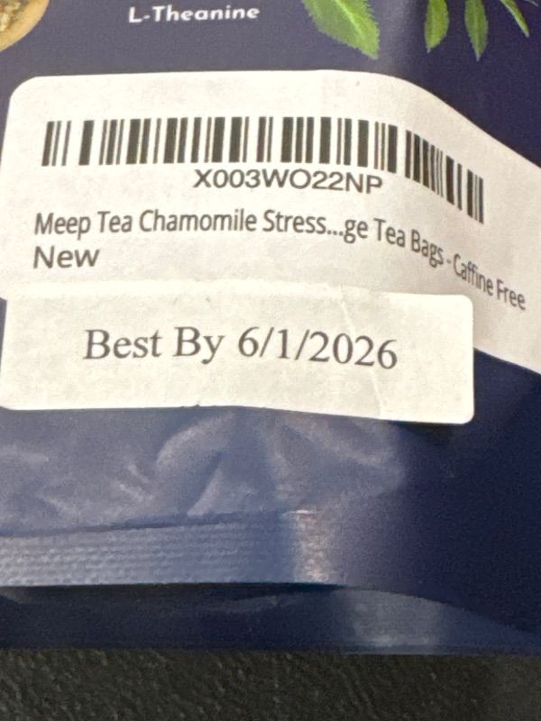 Photo 3 of Meep Tea Chamomile Stress Relief Tea with 200MG L Theanine - Deep Calming Relaxation Bed Time Sleepy Soothing Pyramid Large Tea Bags - Caffine Free