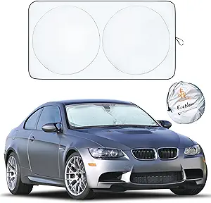 Photo 1 of EcoNour Car Windshield Sun Shade | Reflective Sunshade for Ultimate Protection | Overlapping Design | 240T Polyester | Fits Small Sedans, Mini SUVs, Hatchbacks | Medium (64x32 inches)
