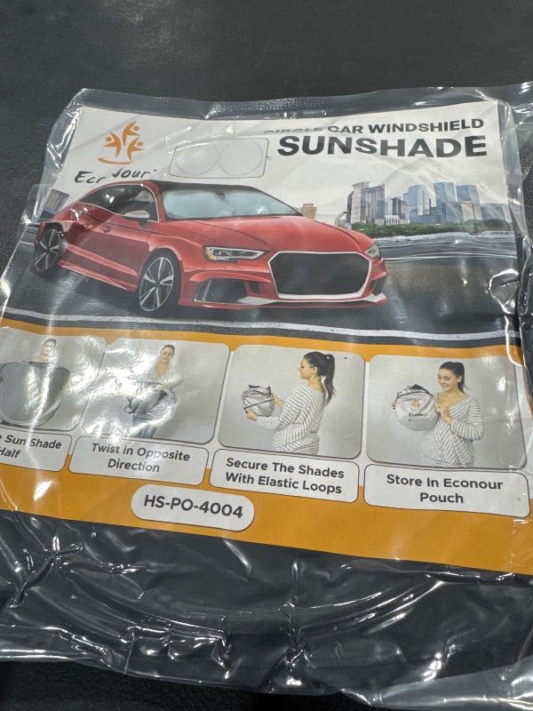 Photo 2 of EcoNour Car Windshield Sun Shade | Reflective Sunshade for Ultimate Protection | Overlapping Design | 240T Polyester | Fits Small Sedans, Mini SUVs, Hatchbacks | Medium (64x32 inches)
