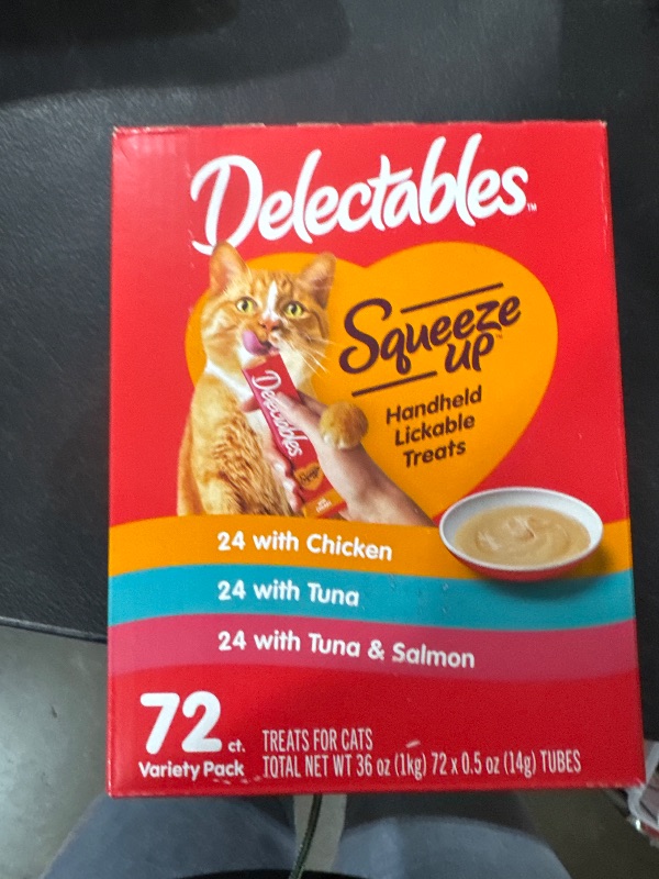 Photo 2 of Delectables Squeeze Up Variety Pack, Creamy Squeezable Puree, Lickable Wet Cat Treats, Grain Free, No Added Fillers, No by-Products, No Added Preservatives, 0.5 Ounces Tube, 72 Tubes Total