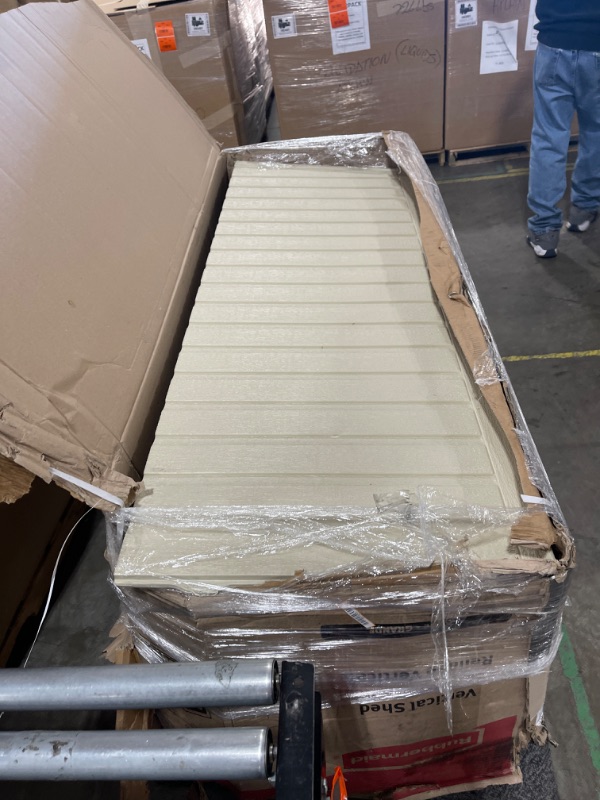 Photo 1 of Rubbermaid Large Vertical Resin Outdoor Storage Shed With Floor (6.2 x 4.6 Ft), Weather Resistant, Beige/Brown, Organization for Home/Backyard/Garden Tools/Lawn Mower/Bike Storage/Pool Supplies