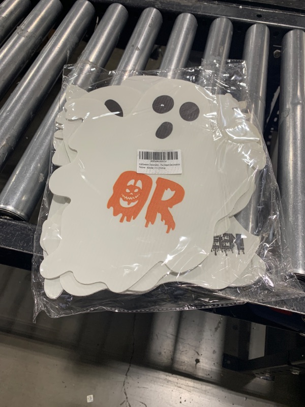 Photo 1 of 6 Pcs Halloween Decorations Outdoor Yard Signs Glow in The Dark Signs with Stakes Long Time Glow, Halloween Scary Ghost Yard Signs Trick or Treat for Spooky Halloween Yard Lawn Patio Garden Decoration