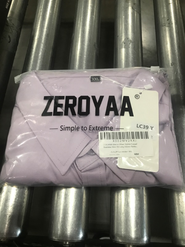 Photo 1 of ZEROYAA Men's Urban Stylish Casual Business Slim Fit Long Sleeve Button Up Dress Shirt with Pocket ZLCL29 Lavender XX-Large