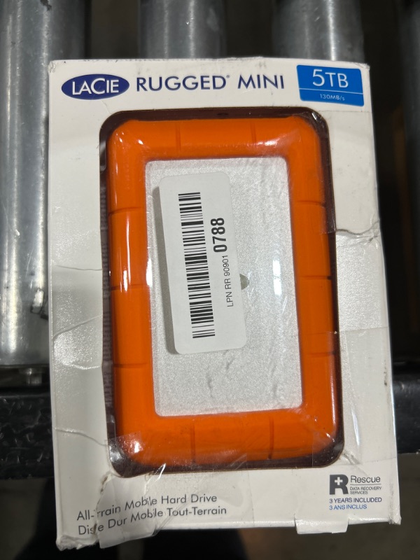 Photo 2 of LaCie Rugged Mini, 5T,B USB 3.0 Portable 2.5 inch External Hard Drive for PC and Mac, Orange/Grey, with Rescue Services (STJJ5000400)