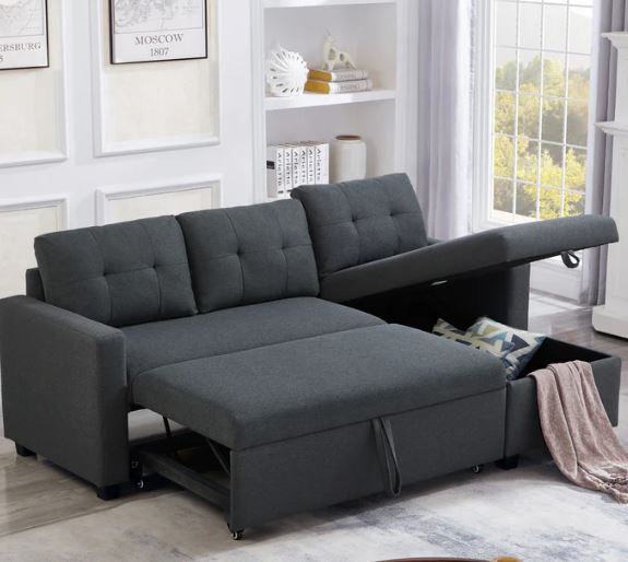 Photo 1 of Upholstered Pull Out Sectional Sofa with Storage Chaise, Convertible Corner Couch, Dark Grey   box 1 of 2    STOCK PHOTO FOR REFERENCE ONLY
