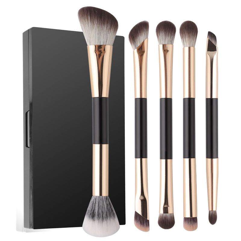 Photo 1 of ENERGY Travel Makeup Brush Set Foundation Powder Blush Contour Eyeshadow Eyeliner Under Eye Concealer Brow Definer Smudge Makeup Kit with Portable Mirror Compact Case Double Sided Makeup Brushes 5PCS