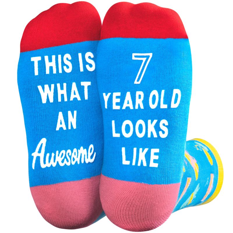 Photo 1 of Morycraft 7 Year Old Tween Fuzzy Socks, 7th Birthday Gift Socks, Birthday Gifts for 7 Year Old Boy Girls, Presents for 7 Year Olds (US, Alpha, One Size, Regular, Blue)