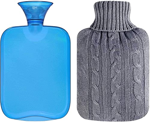 Photo 1 of All one tech Transparent Classic Rubber Hot Water Bottle with Knit Cover - Blue