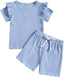 Photo 1 of Toddler Girl Clothes Baby Girl Summer Outfit Shirt and Shorts 2 Piece Outfits for Girls 18 Months, Blue SIZE 3-4T