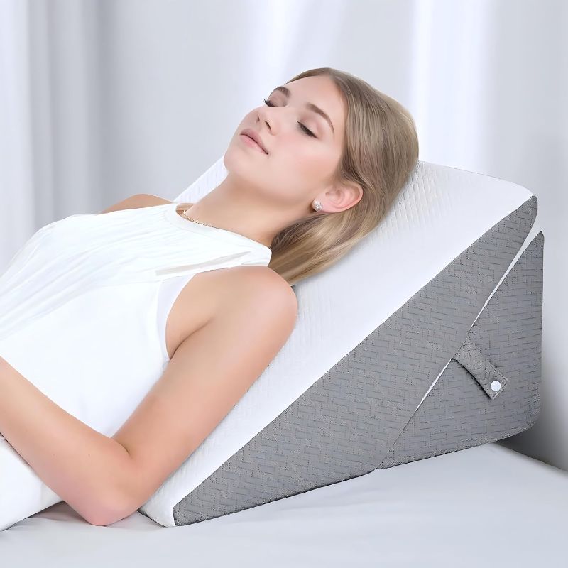 Photo 1 of ROCYJULIN Wedge Pillow for Sleeping, 9 & 12 Inch Adjustable Memory Foam Incline Elevated Pillow Wedge, Triangle Wedge Pillows for After Surgery, Acid Reflux and Snoring, Dark Grey & White