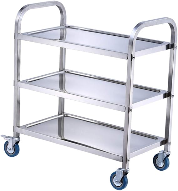 Photo 1 of Multifunction Serving Portable Hand Trucks,Cart Service Warehouse Garage 3 Layers Arcuate Handle Plus Thick Multifunction Easy to Move, 3 Sizes,Kitchen,Silver,95X50X95Cm
