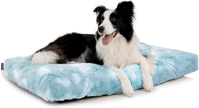 Photo 1 of Washable Dog Bed Deluxe, Removable Plush Dog Crate Bed, Waterproof pet beds, Fluffy Comfy Kennel Pad, Anti-Slip Pet Sleeping Mat for Large, Jumbo, Medium, and Small Dog Breeds.35 * 23",Blue
