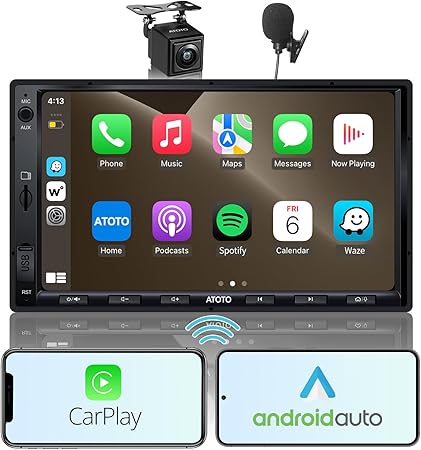 Photo 1 of [Upgrade] ATOTO Double Din Car Stereo with Wireless CarPlay,Wireless Android Auto,7in IPS Touchscreen,Bluetooth,Phone Mirroring,HD LRV Camera,USB Video & Audio,F7G2A7WE-S01
