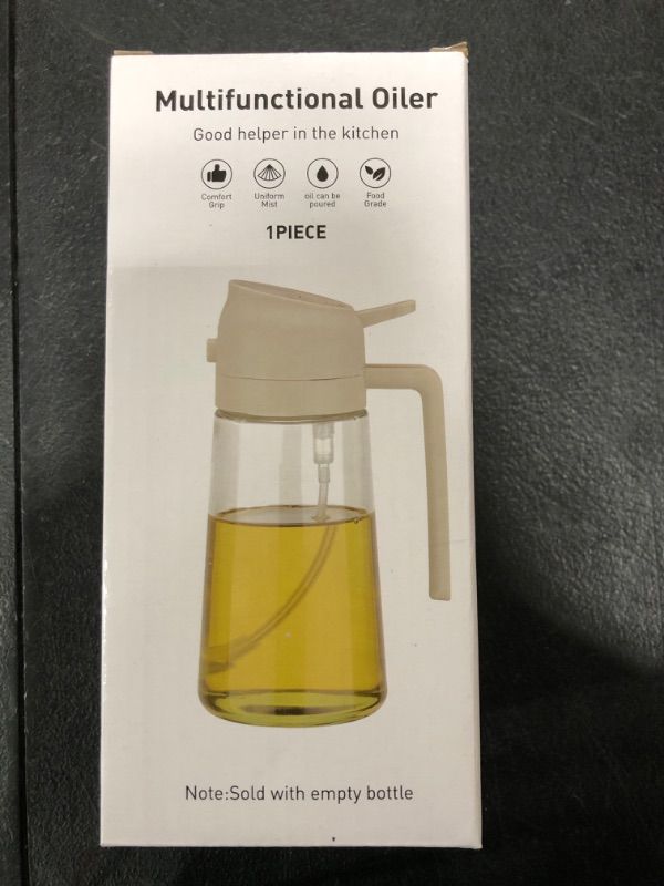 Photo 2 of Oil Dispenser For Kitchen Oil Sprayer For Cooking 2 in 1 Oil Dispenser and Oil Sprayer Olive Oil Sprayer 16ozPremium Glass Oil Bottle, Food-grade Oil Mister for Air Fryer,Frying,Salad, BBQ (white)