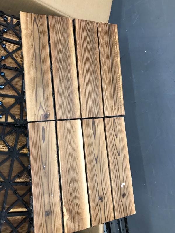 Photo 4 of 36 Pack Hardwood Interlocking Patio Deck Tiles, Wood Interlocking Flooring Tiles,12" × 12" Interlocking Patio Tiles,Outdoor Interlocking Waterproof