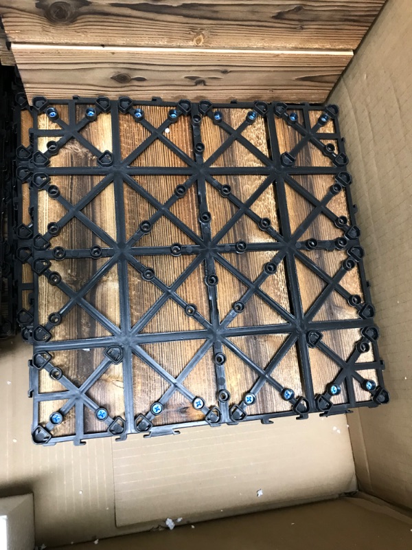Photo 1 of 36 Pack Hardwood Interlocking Patio Deck Tiles, Wood Interlocking Flooring Tiles,12" × 12" Interlocking Patio Tiles,Outdoor Interlocking Waterproof