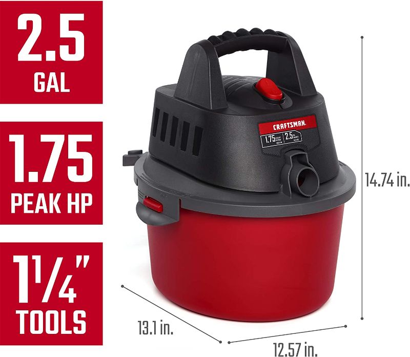 Photo 1 of CRAFTSMAN CMXEVBE17250 2.5 Gallon 1.75 Peak HP Wet/Dry Vac, Portable Shop Vacuum with Attachments
