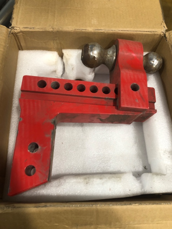 Photo 1 of LOCAME Adjustable Trailer Hitch, Fits 2.5-Inch Receiver Only, 8-Inch Drop/Rise Aluminum Drop Hitch,18,500 LBS GTW-Tow Hitch for Heavy Duty Truck with Double Stainless Steel Locks, Red, LC0015 8 Inch Drop Hitch
