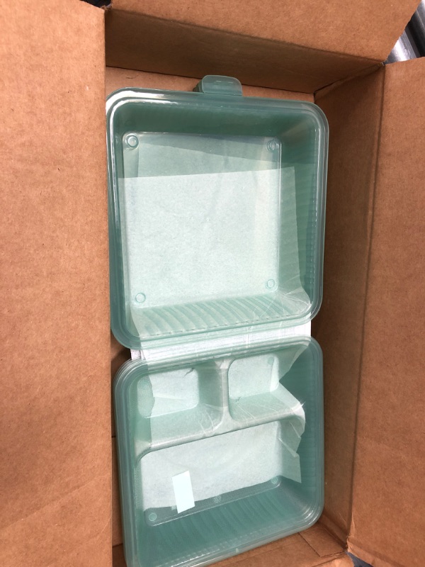 Photo 2 of  3-Compartment Take-Out Food Container, 9" x 9", Jade (Set of 4)