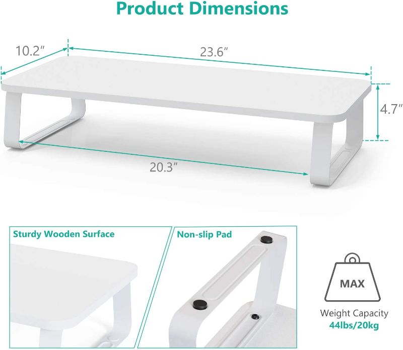 Photo 2 of WALI Particle Board Monitor Stand Riser 24 Inch Ergonomic Desk Tabletop Organizer Rounded Edge Table Top for Flat Screen LCD LED Display, Laptop Notebook, Game Consoles (PTT005-W), White 24 x 10 inch White