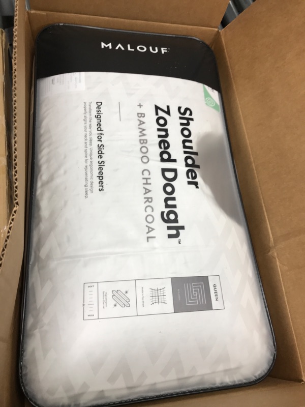 Photo 2 of ***USED***  MALOUF Z Shoulder Zoned Dough Memory Foam Pillow - Bamboo Charcoal Infused - Premium Tencel Cover - 5 Year U.S. Warranty - Mid Loft - Queen, Black