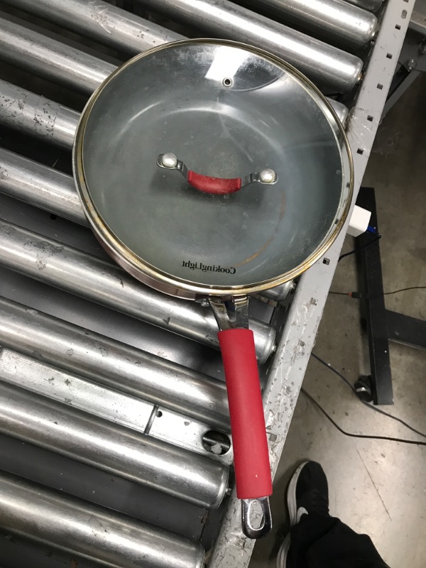 Photo 2 of ****USED AND DAMAGED**  Cooking Light Allure Non-Stick Ceramic Cookware with Silicone Stay Cool Handle, 4 Quart Deep Cooker, Red 4 Quart Deep Cooker Red