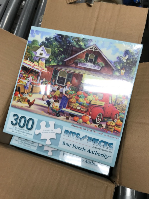 Photo 2 of Bits and Pieces - Value Set of 3-300 Piece Jigsaw Puzzles for Adults –Puzzles Measure 18" x 24"- Apple Picking, The Harvest, Summer Mill 300 pc Large Piece Jigsaws by Artist Oleg Gavrilov – 18" x 24"