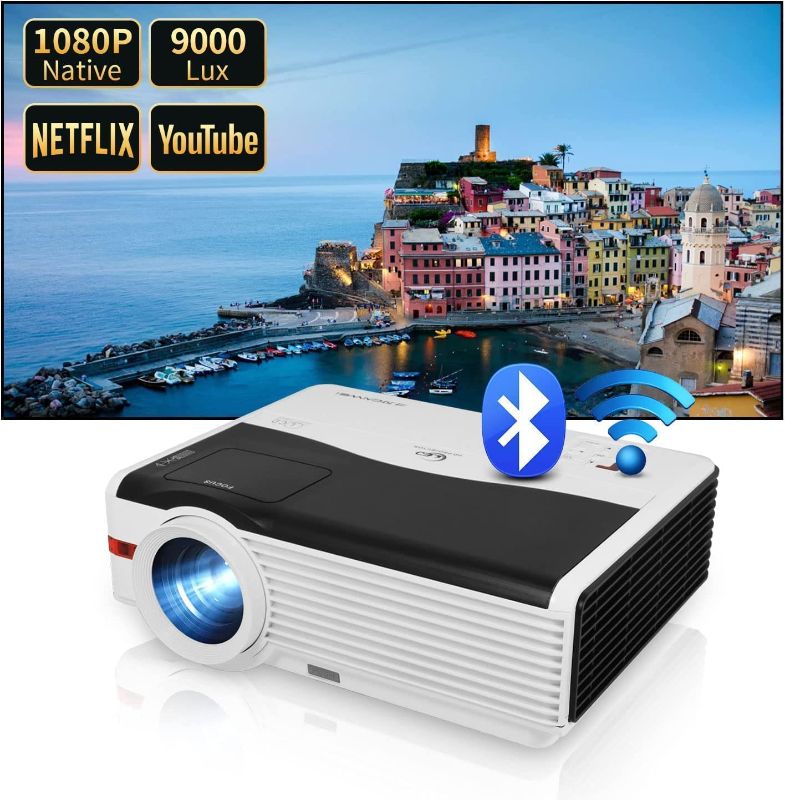 Photo 1 of ***TESTED POWER ON***HD 1080p Wireless Projector, Android System Smart WiFi Movie Projector 9000lm for Home Office Gaming, Airplay, Projectors with Bluetooth, 10W Speaker, Compatible w/ HDMI Phone DVD Roku Fire Stick