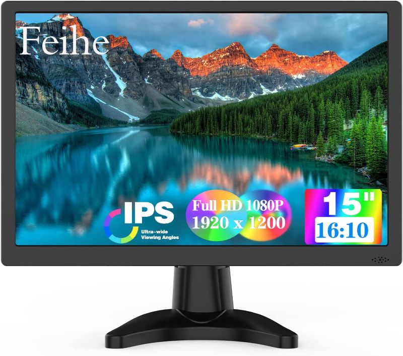 Photo 1 of Feihe 15 Inch Full HD Monitor 1920x1200 LED Computer Monitor with HDMI VGA Build-in Speakers, 60Hz Refresh Rate, 5ms Response Time, VESA Mounting
