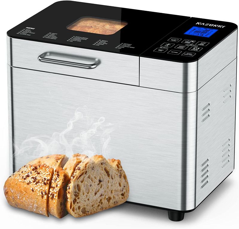 Photo 1 of ***TESTED POWER ON***Razorri Bread Maker Machine Stainless Steel UL Certified, 25-in-1 with Nonstick Bread Pan, Homemade DIY 2Lbs Breadmaker, Gluten-Free Setting, LED Display, 15H Delayed-start & 1H Keep Warm, 3 Crust Colors and 3 Loaf Sizes