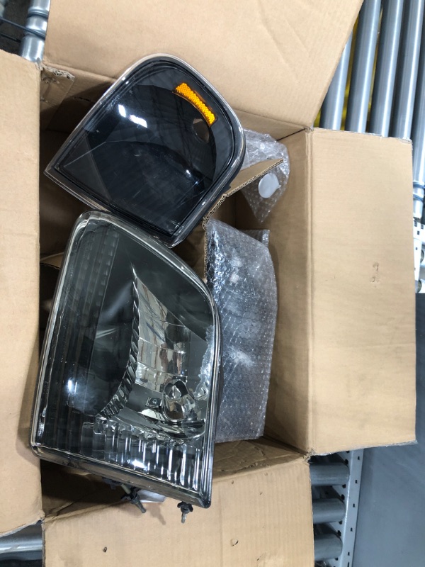 Photo 2 of DWVO Headlight Assembly Compatible with 1997-2003 Ford F-150 Pickup/1997-2002 Ford Expedition Headlamp with Corner Light Black Housing Amber Reflector