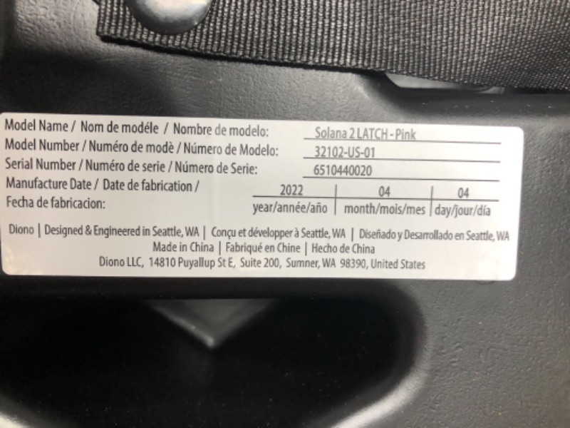 Photo 5 of Diono Solana 2 XL 2022, Dual Latch Connectors, Lightweight Backless Belt-Positioning Booster Car Seat, 8 Years 1 Booster Seat, Pink NEW! LATCH Connect Single Pink