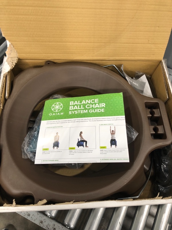 Photo 1 of Gaiam Classic Balance Ball Chair – Exercise Stability Yoga Ball Premium Ergonomic Chair for Home and Office Desk with Air Pump, Exercise Guide and Satisfaction Guarantee Forest (Brown Base)