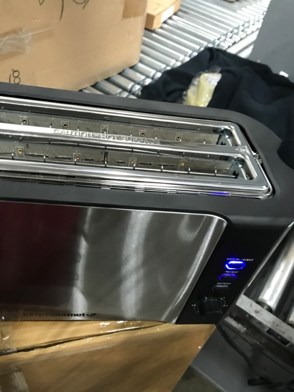 Photo 3 of ** TESTED- POWERS ON*** Elite Gourmet ECT-3100 Long Slot 4 Slice Toaster, Reheat, 6 Toast Settings, Defrost, Cancel Functions, Built-in Warming Rack, Extra Wide Slots for Bagels & Waffles, Stainless Steel & Black 4 Slice Stainless Steel and Black