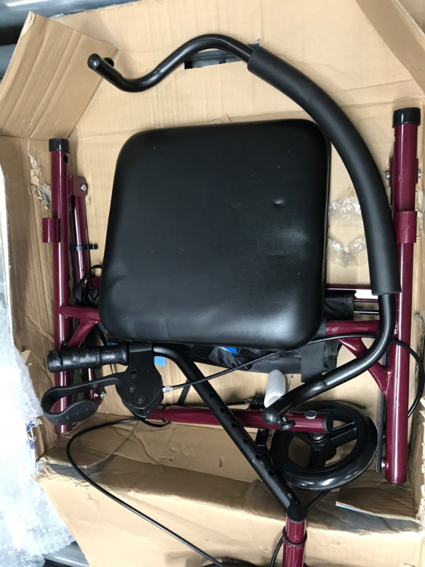 Photo 2 of **MINOR SCUFFS FROM SHIPPING** Medline Steel Rollator Walker Burgundy 350 lbs Capacity