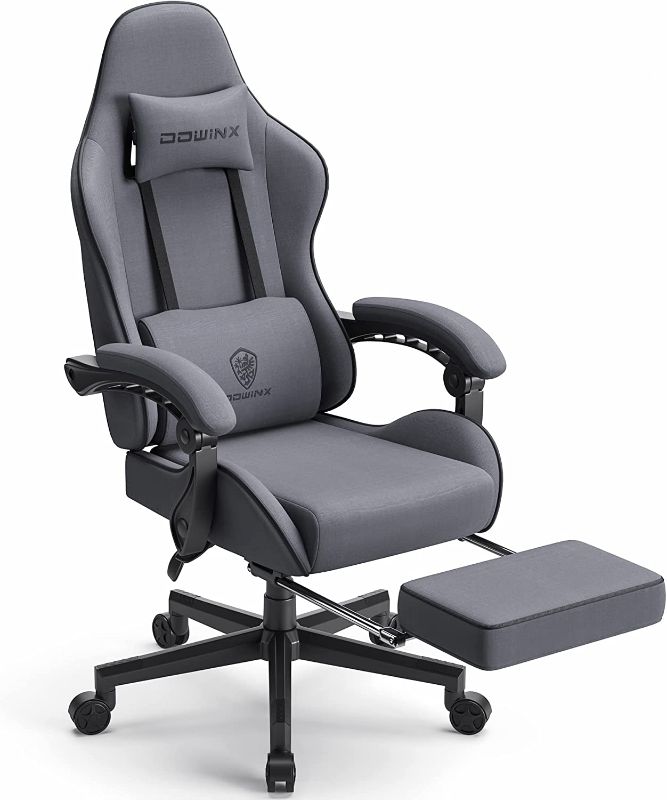 Photo 1 of Dowinx Gaming Chair Fabric with Pocket Spring Cushion, Massage Game Chair Cloth with Headrest, Ergonomic Computer Chair with Footrest 290LBS, Grey
