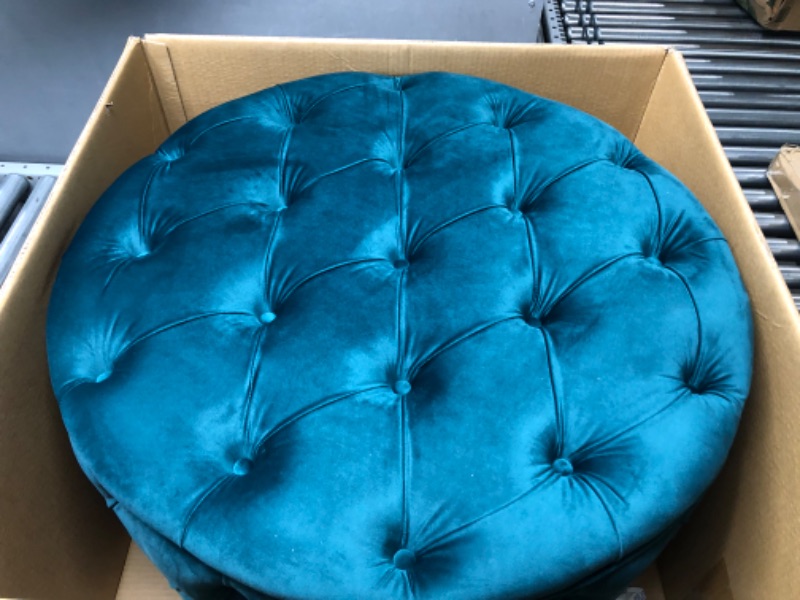 Photo 2 of Christopher Knight Home Zelfa Velvet Ottoman, Dark Teal Round Dark Teal