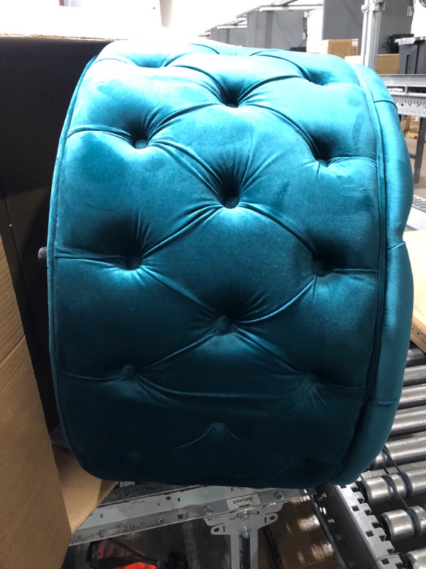 Photo 4 of Christopher Knight Home Zelfa Velvet Ottoman, Dark Teal Round Dark Teal