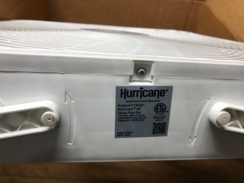 Photo 4 of *FOR PARTS* *NON-FUNCTIONAL* Hurricane Box Fan - 20 Inch, Classic Series