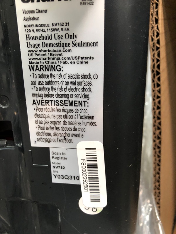 Photo 1 of Shark NV752 Rotator Powered Lift-Away TruePet Upright Vacuum with HEPA Filter, Large Dust Cup Capacity, LED Headlights, Upholstery Tool, Pet Power Brush & Crevice Tool, Perfect for Pets, Bordeaux
NEEDS REPAIR

