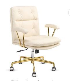 Photo 1 of EMIAH Modern PU-Padded Office Desk Chair Ergonomic Computer Desk Chairs with Wheels and Arms Mid-Back Executive Rolling Task Chair with Elegant Button Tufted Design
