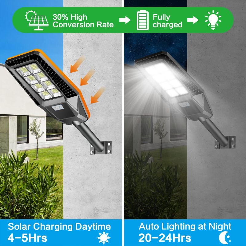 Photo 1 of AKOFUN 800W Solar Street Light, 50000 Lumens Dusk to Dawn Solar Outdoor Lights Motion Sensor Waterproof IP66 6000K Security Solar Flood Light for Yard, Garage, Garden