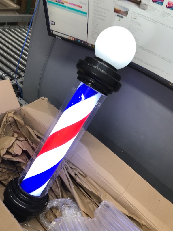 Photo 2 of 35 Inch Barber Pole Light, Classic Style Hair Salon Barber Shop Open Sign, Barber Shop Rotating Black White LED Strips, IP54 Waterproof Save Energy, Wall Mount