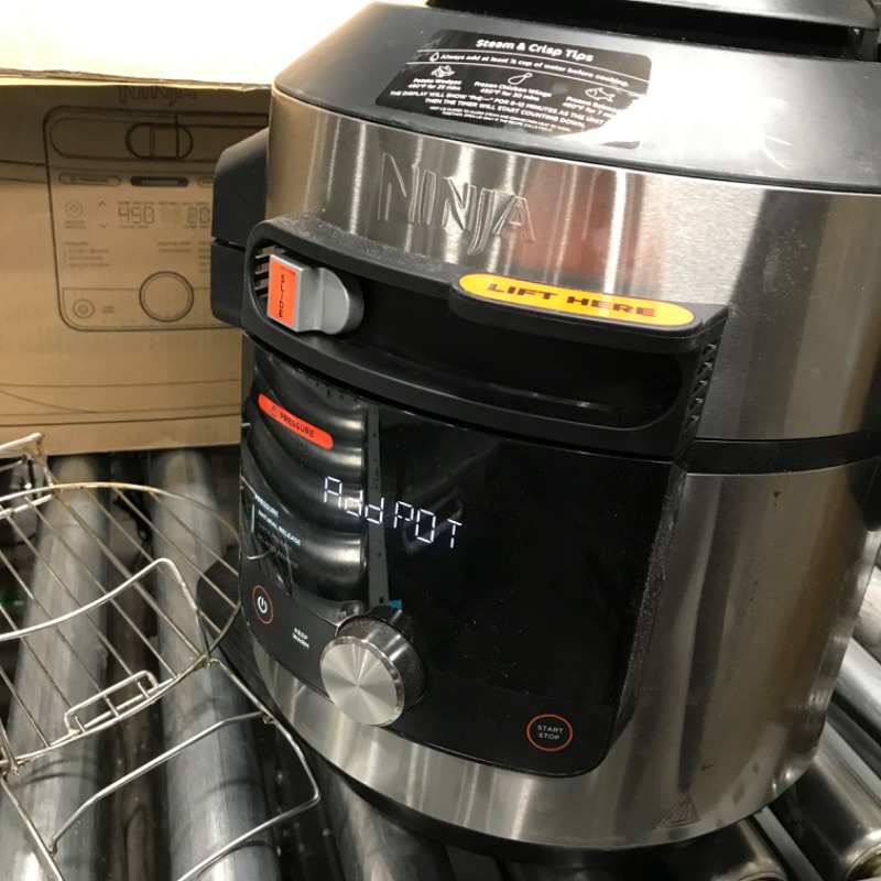 Photo 5 of **MISSING POT**
Ninja OL701 Foodi 14-in-1 SMART XL 8 Qt. Pressure Cooker Steam Fryer with SmartLid & Thermometer + Auto-Steam Release, that Air Fries, Proofs & More, 3-Layer Capacity, 5 Qt. Crisp Basket, Silver/Black 8-Quart 3-Layer Meals + Smart Thermome