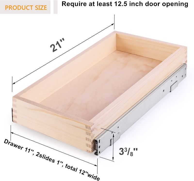 Photo 1 of Mulush Pull Out Cabinet Organizer, Soft Close Slide Out Wood Drawer Storage Shelves for Kitchen, 11”W x 21”D, Requires At Least 12.5” Cabinet Opening, Finished
