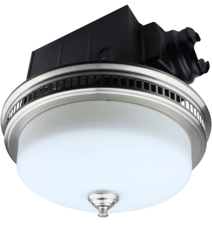 Photo 1 of ***DAMAGE TO GLASS****   Akicon Ultra Quiet 110 CFM Round Exhaust Bathroom Fan with Light and Nightlight Brushed Nickel (3x9W GU24 Base LED Bulbs and 1pcs E12 Nightlight Included)