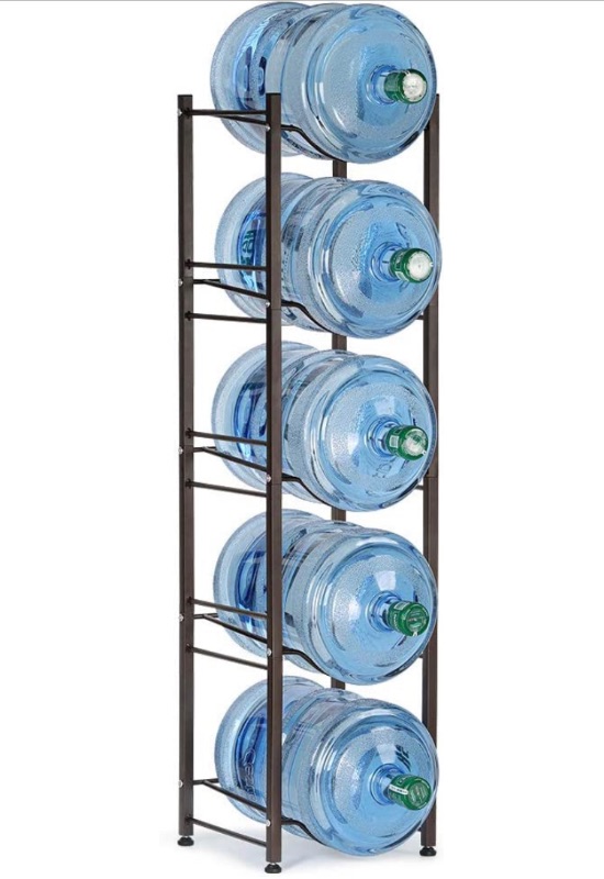 Photo 1 of ****PARTS****   LIANTRAL 5 Gallon Water Bottle Holder, 5 Tiers Heavy Duty Water Jug Rack Water Bottle Storage Organizer, Dark Brown